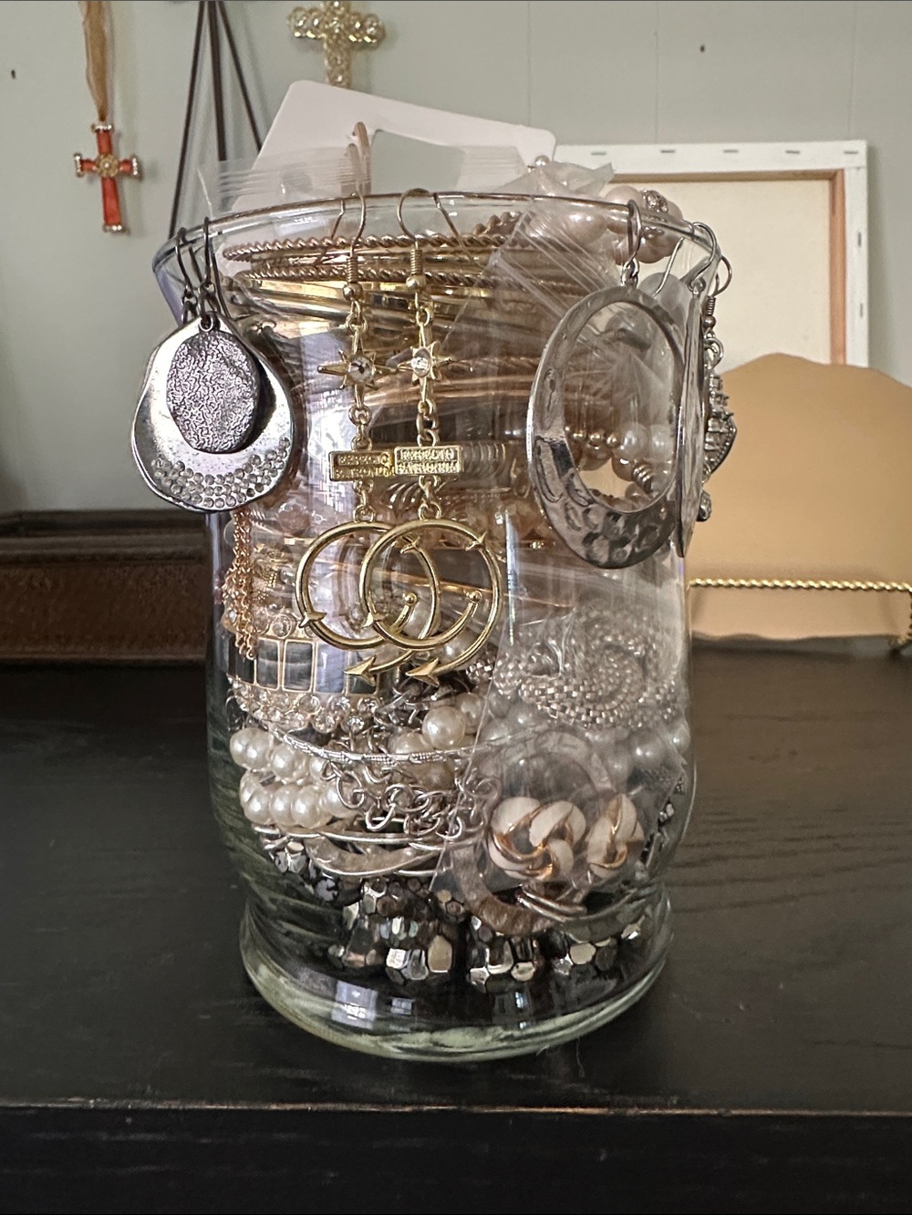 Mystery Jewelry Jar In Colors Of Gold And Silver Costume Pieces.
